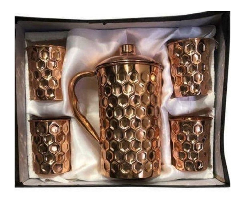 Copper Hammered Jug Glass Set img