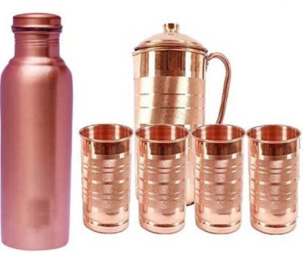 MS ENTERPRISES Copper Jug Set With Bottle And Glass Corporate gift set, For Home