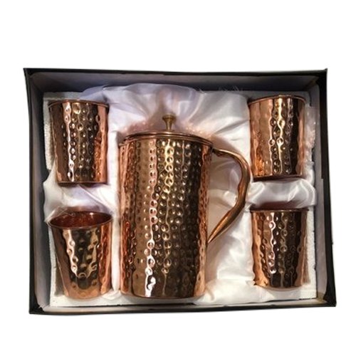 Aditya Shopping Hammered Copper Jug With Glass Set, For Gift Purpose