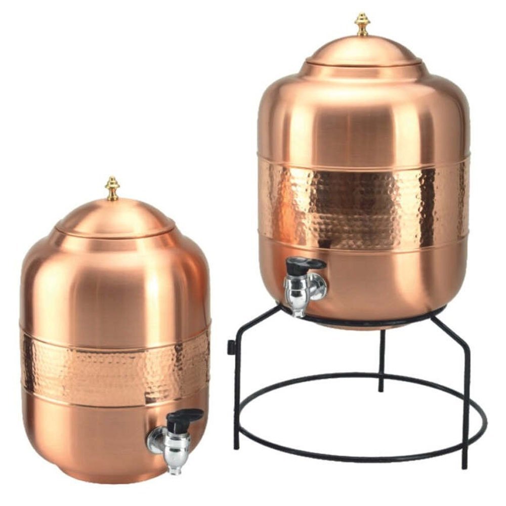 Round Half Hammered Copper Water Tank Set, For Home, Capacity: 8L (per tank)
