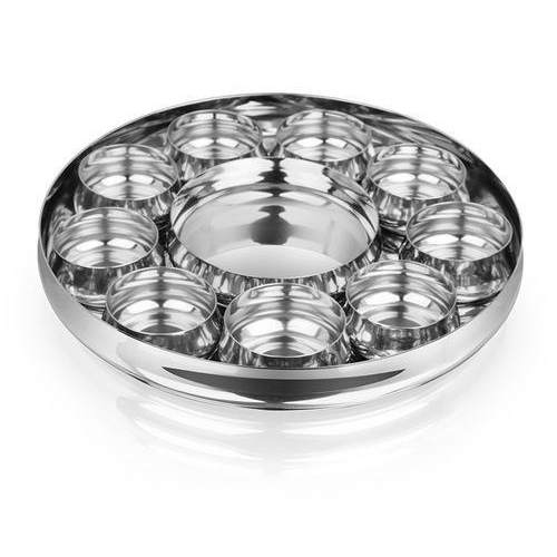 MAHAA Silver 11 Piece Stainless Steel Hotel Thali Set, 14 img