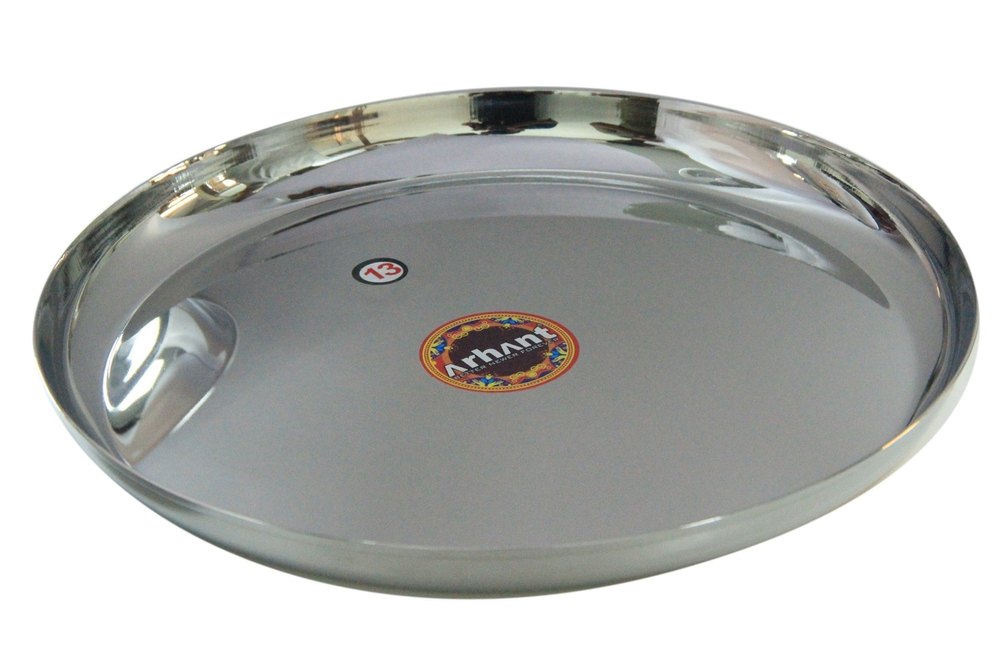 Mirror Round Stainless Steel Apple Khumcha Thali, For Multi Purpose, Size: 12, 13 & 14