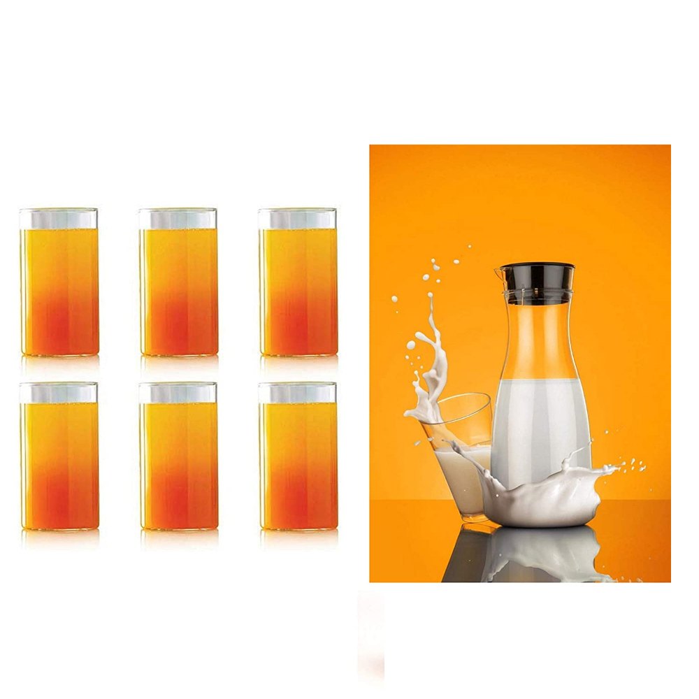 Plain Plastic Transparent Unbreakable Water Juicy Jug And 6 Pcs.(0076), For Home, Packaging Type: Box img