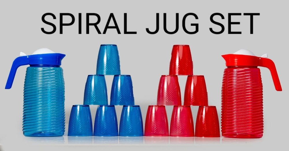 Multicolor Round Plastic Jug Glass Set SPIRAL