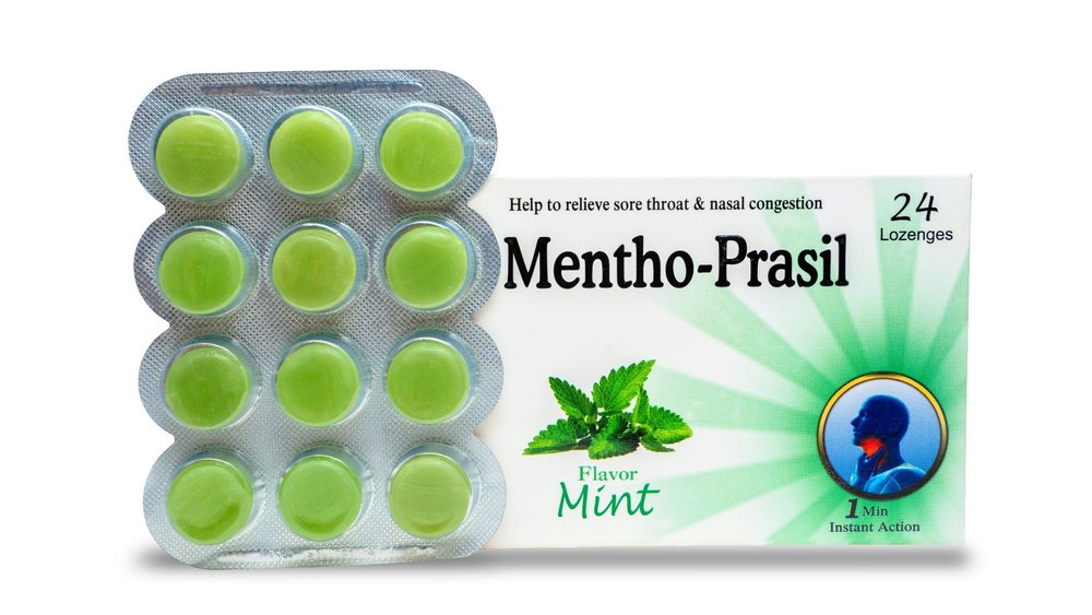 Mentho-Prasil Oral Tablet Mint Flavour Menth0-Prasil Throat Lozenges, For Personal, Twice A Day