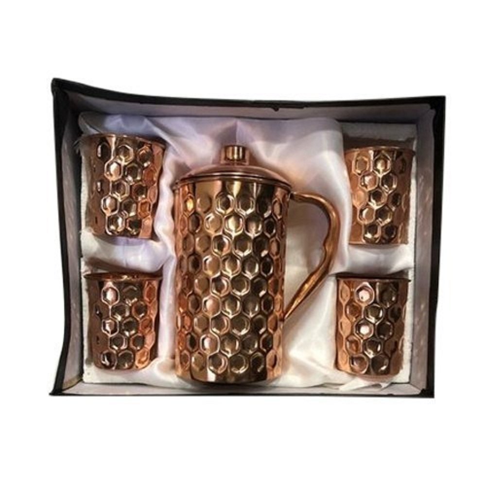 Diwali Gift Set Diamond Hammered Copper Water Jug With Glass, Capacity: 2 Litres