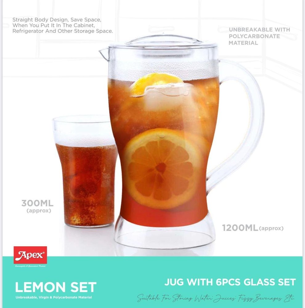 Transparent Polycarbonate 6 Pcs Lemon Glass Set With Jug img