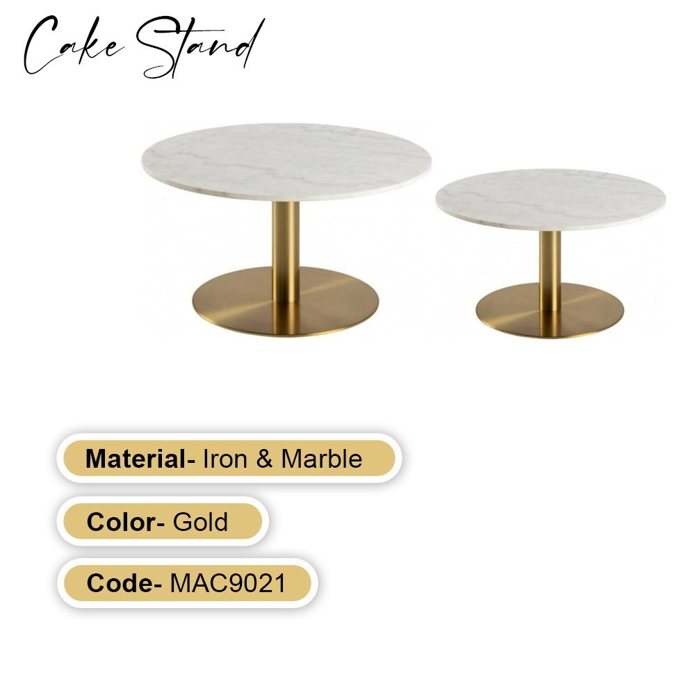 Set of 2 Gold Marble Top Cake Stand, Packaging Type: Carton, Round