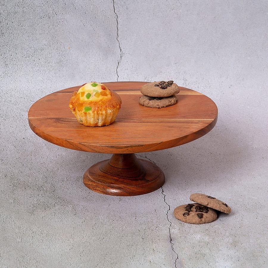 Lite brown Wooden Cake Stand, For Home, Size: 9x9x4 Inches