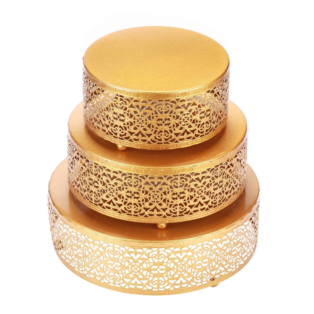 Golden Metal Gold Cake Stands for Wedding Cake, For Restaurant, Round