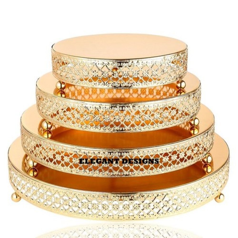 Gold Iron Metal Cake Stand Manufacturer, Round, Size: 8x10x12 Inch img