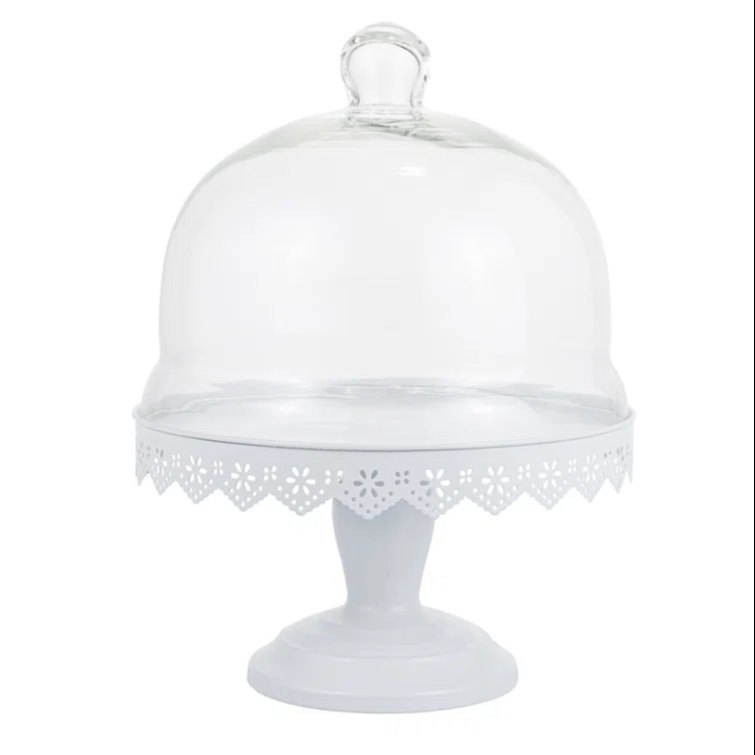 For Hotel White Iron Cake Stand with Dome, Round, Packaging Type: Carton