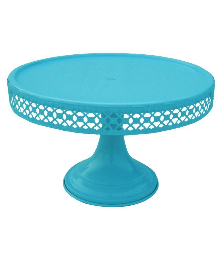Blue Pedestal Metal Cake Stand, Round, Size: 9x5