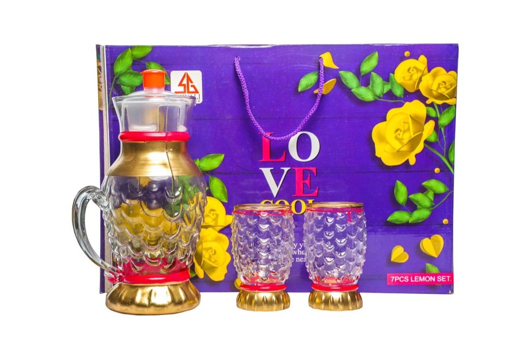 Shivali Glassware Golden Transparent Glass lemon Set, For Home