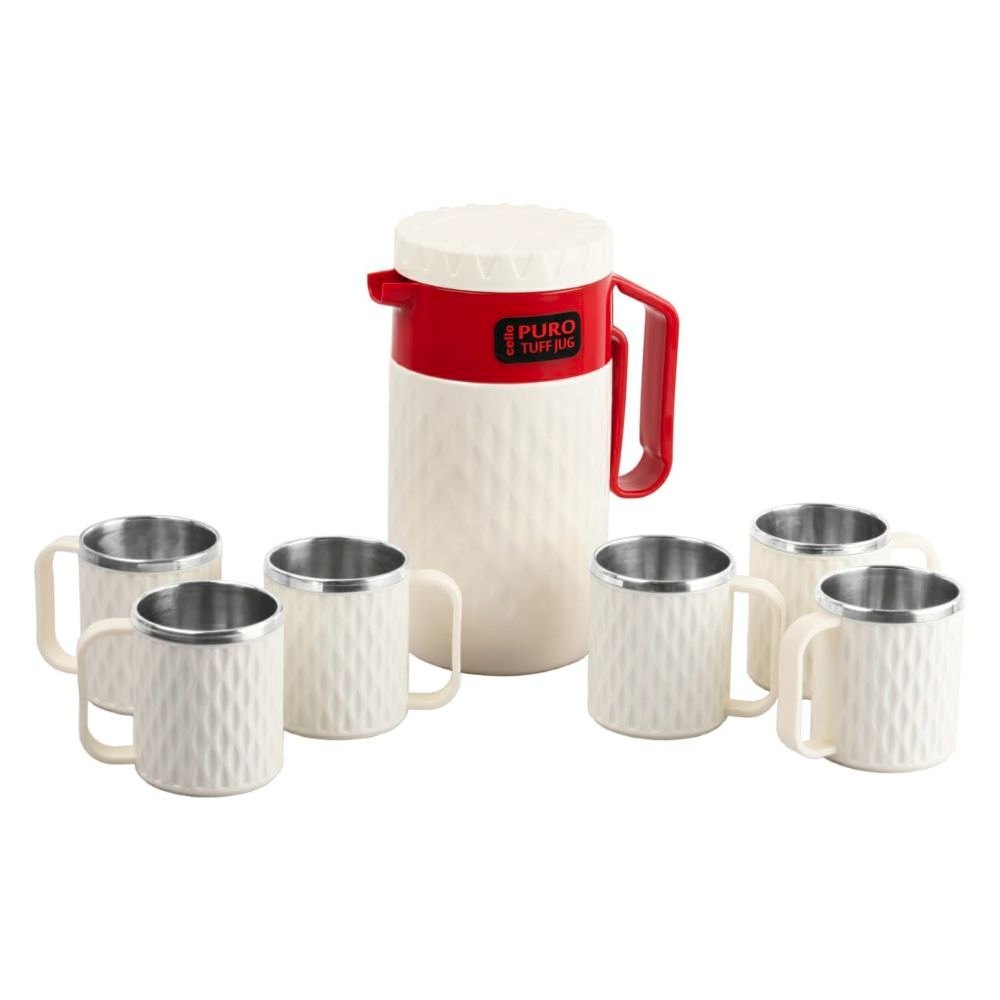 White and Red Stainless Steel SS Glass Jug Set, For Home