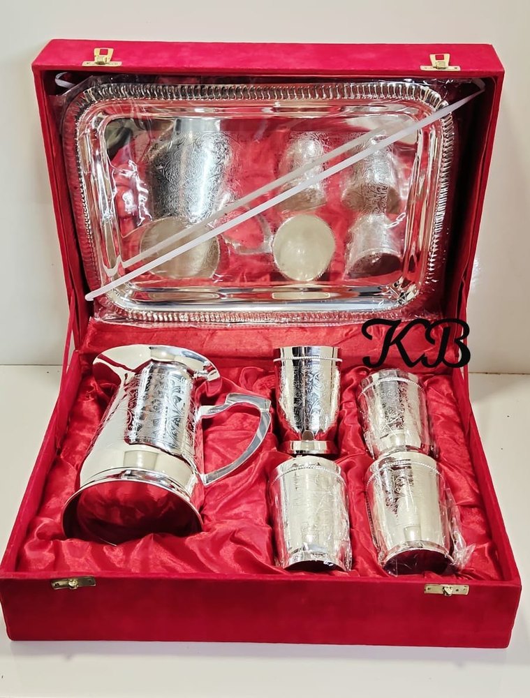 1 Tray 1 Jug And 4 Glasses Brass Silver Plated Lemon set img