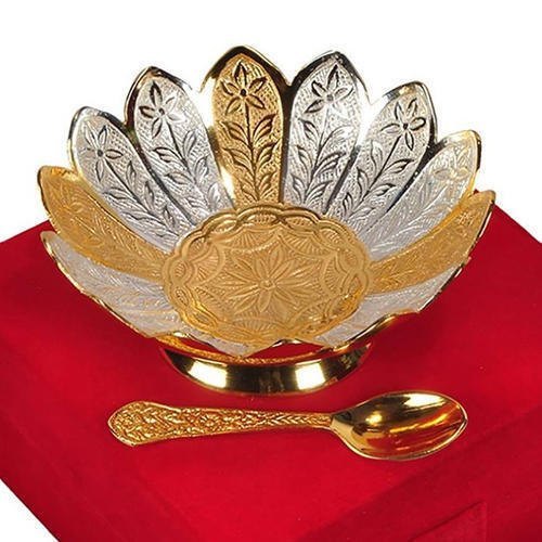 Metal Polished German Silver Lotus Bowl Set, Size: 4 img