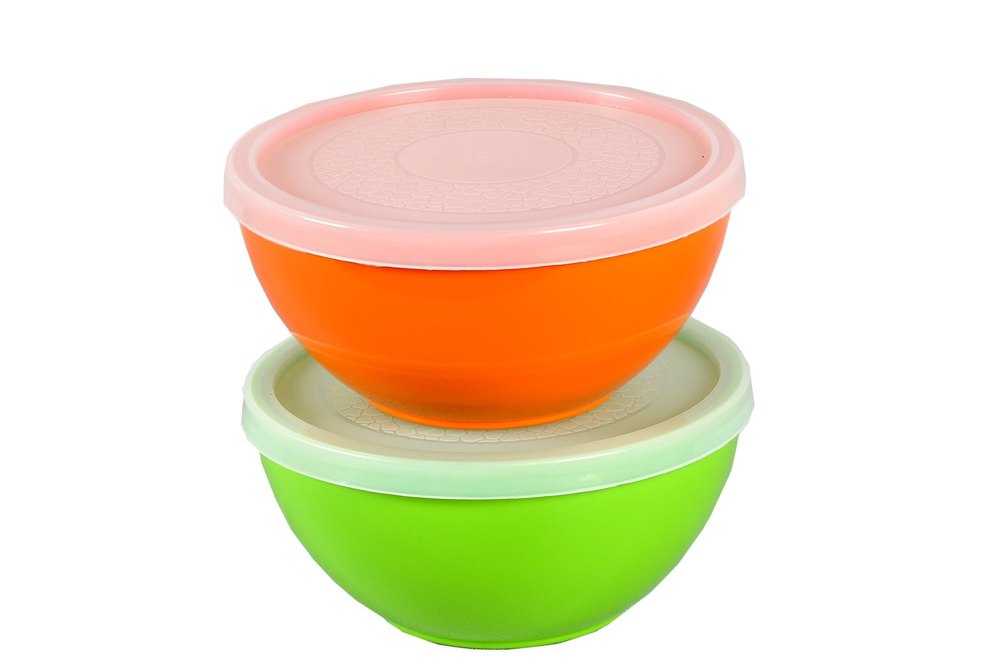 Green and Orange Glossy Plastic Round Lid Bowl