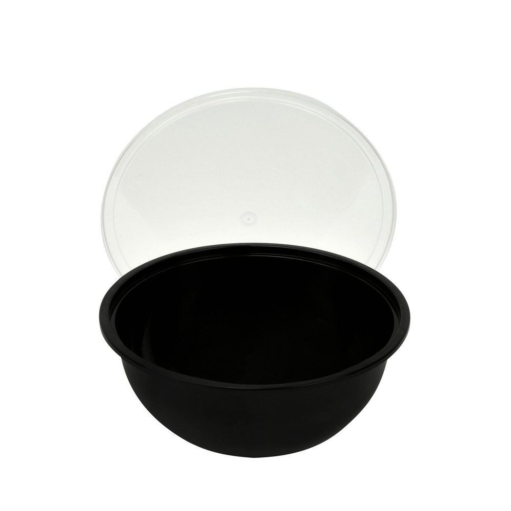 Dispoware Black 650ml Plastic Rice Bowl with lid, For Restaurant