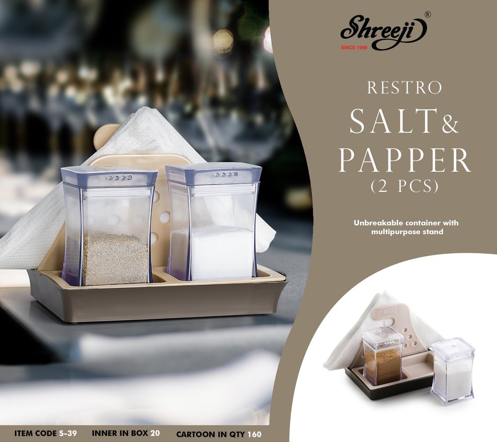 2 Piece Plastic Pepper Salt Shaker, Packaging Type: Box