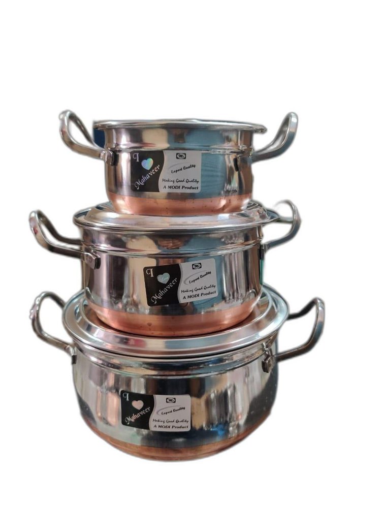 Silver Coper Stainless Steel Dish Set, For Kitchen, Round img