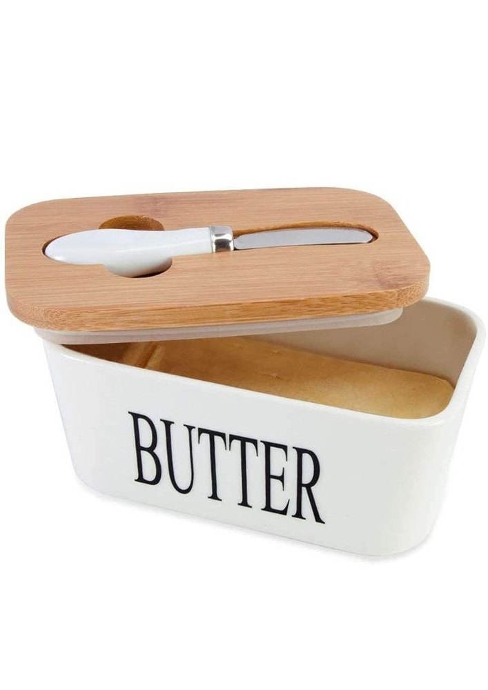 Brown And White Rectangular Ceramic Butter Container, For Kitchen