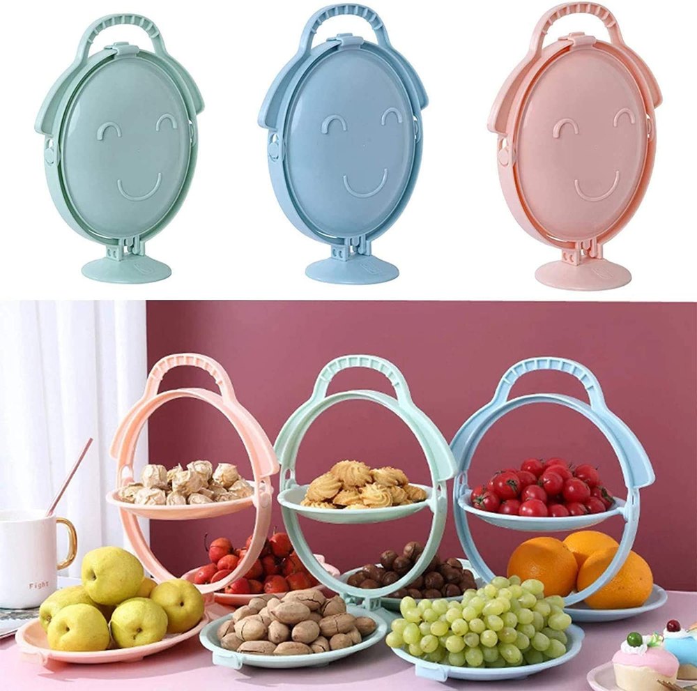 Foldable Fruit Plate Candy Dish, Plastic Fruit And Vegetable Holder, 3-plate Fruit Basket img