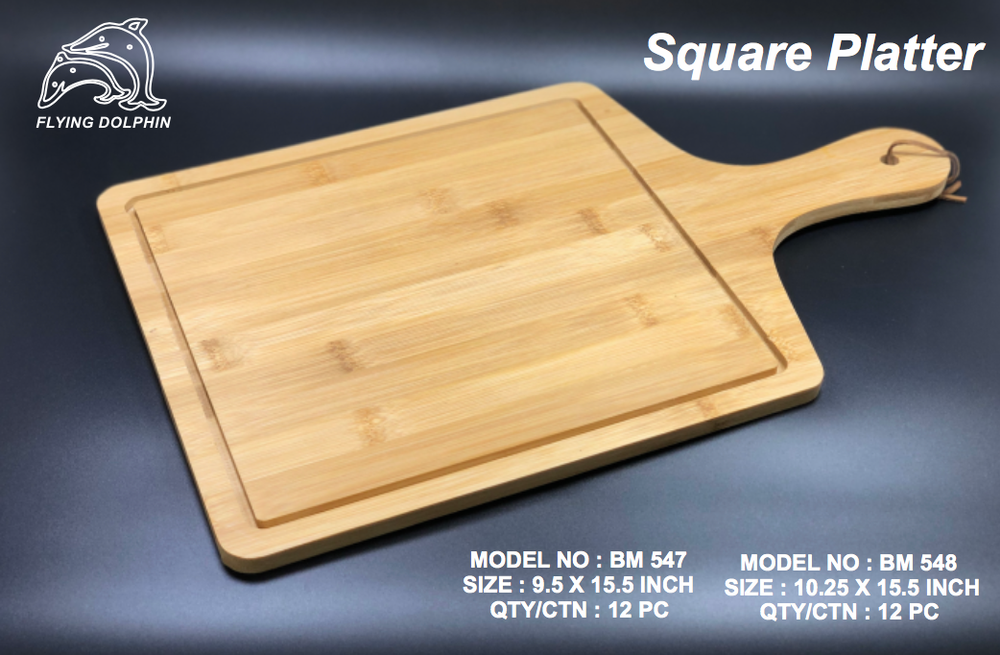 Wooden Square Serving Platter / Flying Dolphin / Bamboo Platter, For Restaurant, Size: 9.5 Inch img