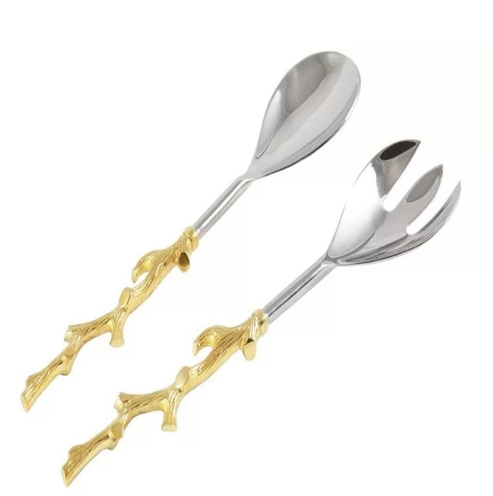 Gold(Handle) Salad Server Brass Spoon Set, For Kitchen, Size: 20cm img