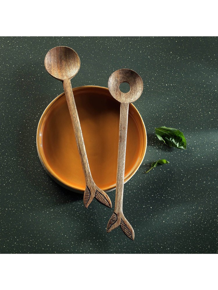 Wooden Brown Wood Salad Spoon Set, For Home, Size: 30.5 cm X 6.25 cm img