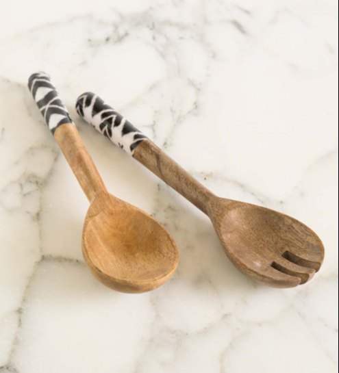 Enamel Finished Wooden Salad Servers, Size: 30 Cm Long, Designer Shape img