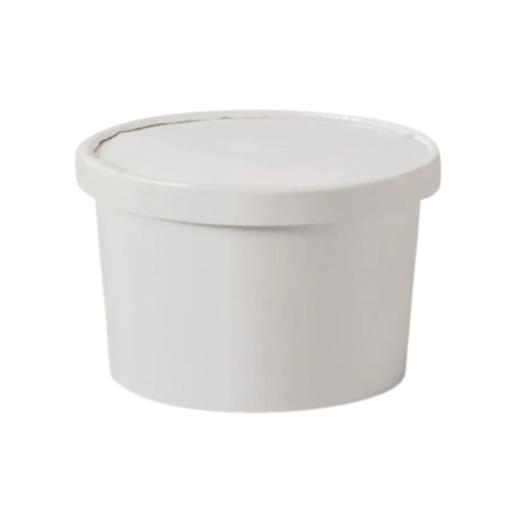 White Paper Food Container With Paper Lid 250 ml, Round