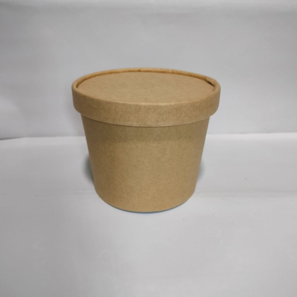 Brown 500 ML (16 Oz Kraft food Container WITH LID ), For Packaging, Round