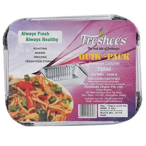 Freshee Rectangular 250 Ml Aluminium Foil Container, Size: 10 Pcs With Lid, For Food Packaging img