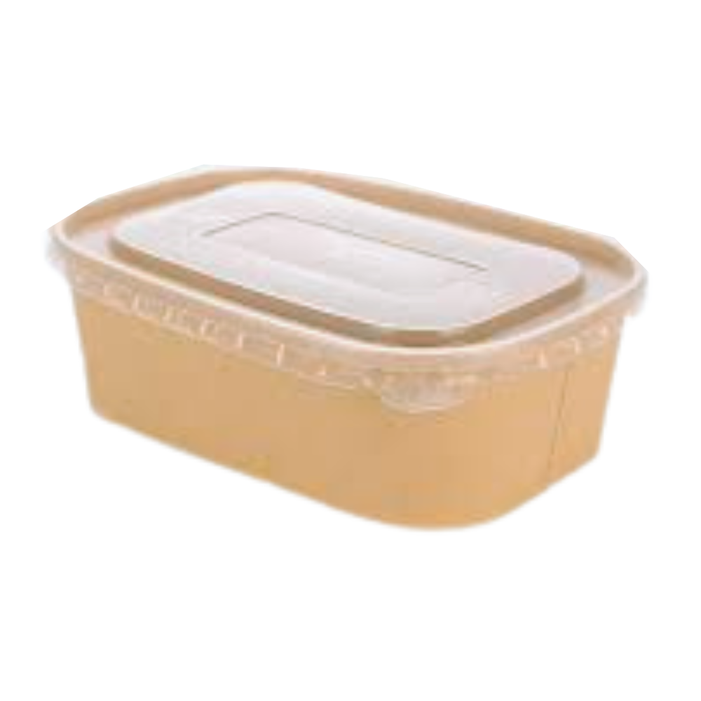 Food Storage Container Brown Kraft Paper Rectangle Bowl With Pet Lid 1000 ml