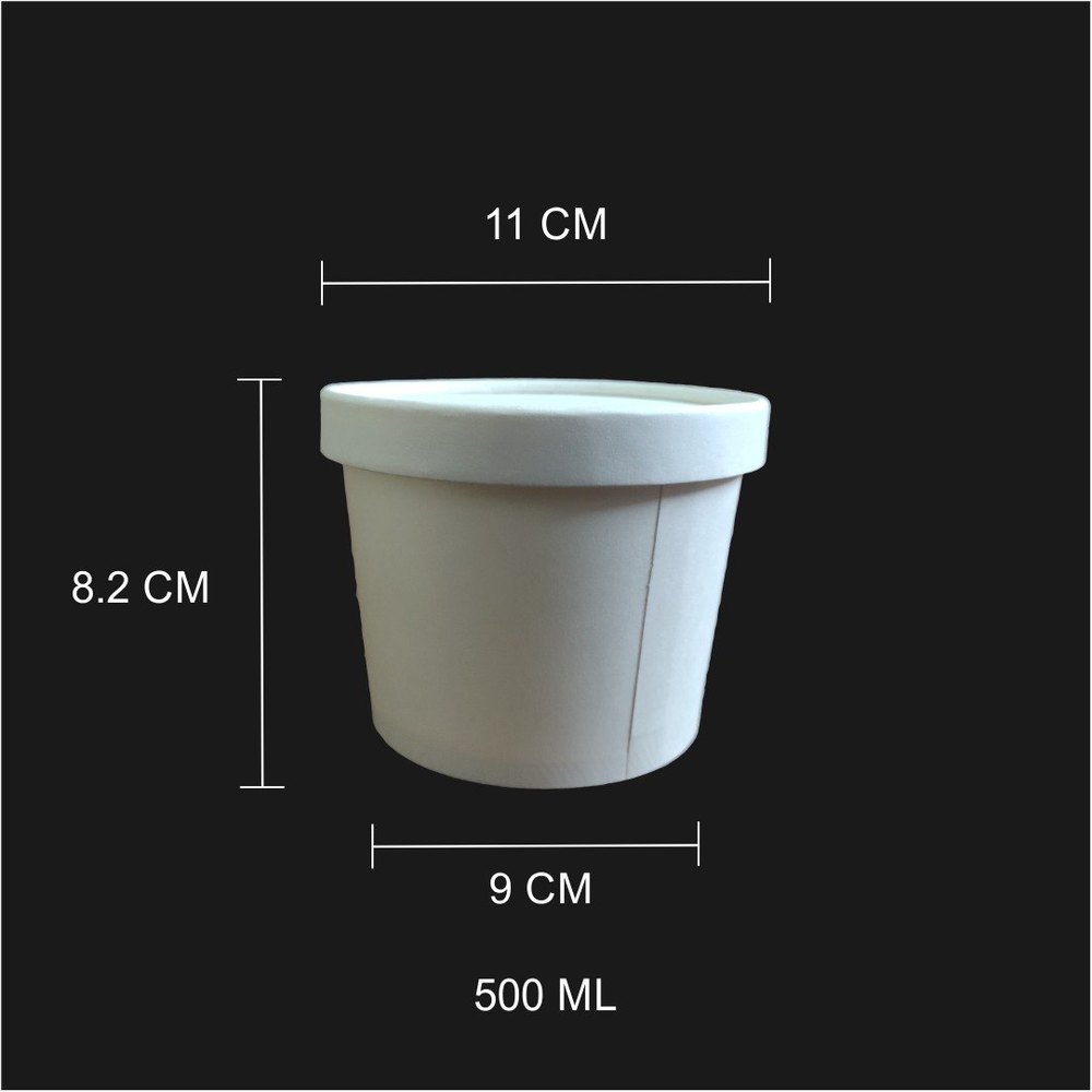 White Round 500 Ml Paper Tub/Bowl With Paper Lid, for hot & cold food parcel