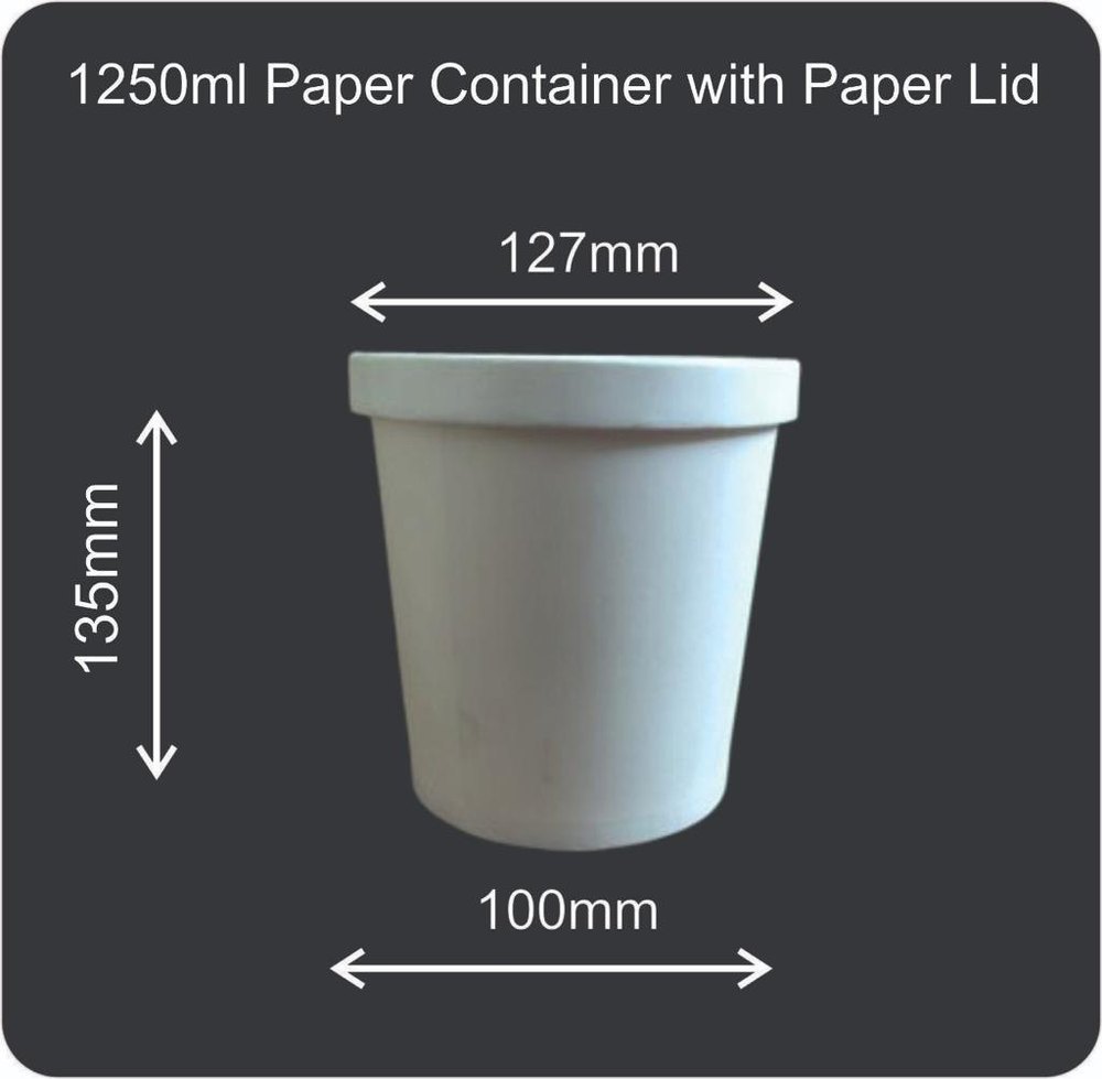 White Plain 1250ml Paper Container With Lid, Packaging Type: Box, Size: 100x135x127 mm