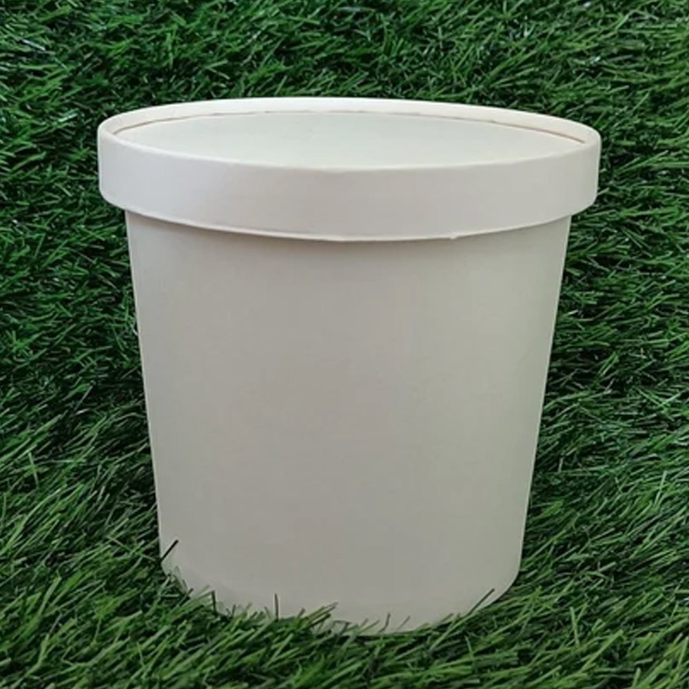 12 Inch White 1000ml Paper Tub With Lid, For Event And Party Supplies, Thickness: 5 mm img