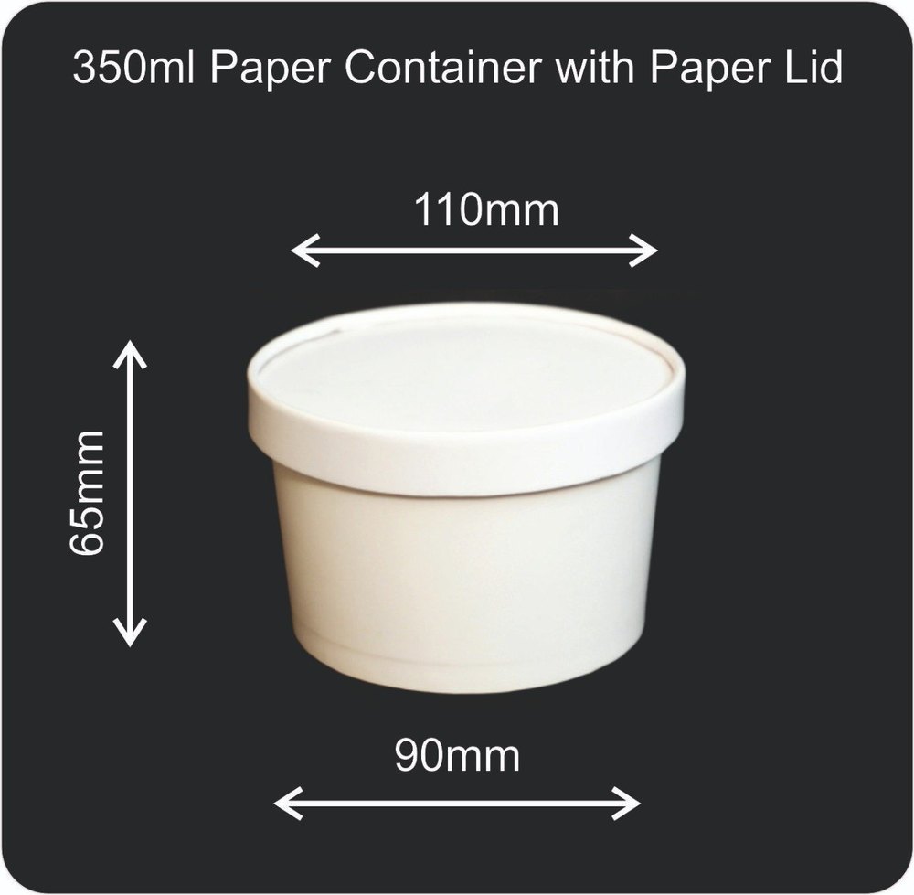 White Plain 350ml Paper Container With Paper Lid, Packaging Type: Box, Size: 65x90x110 mm img