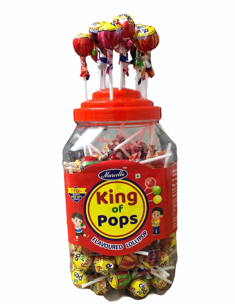 Round Marcello King Of Pops Flavoured Lollipop, Packaging Type: Plastic Jar, Packaging Size: 125 Pcs