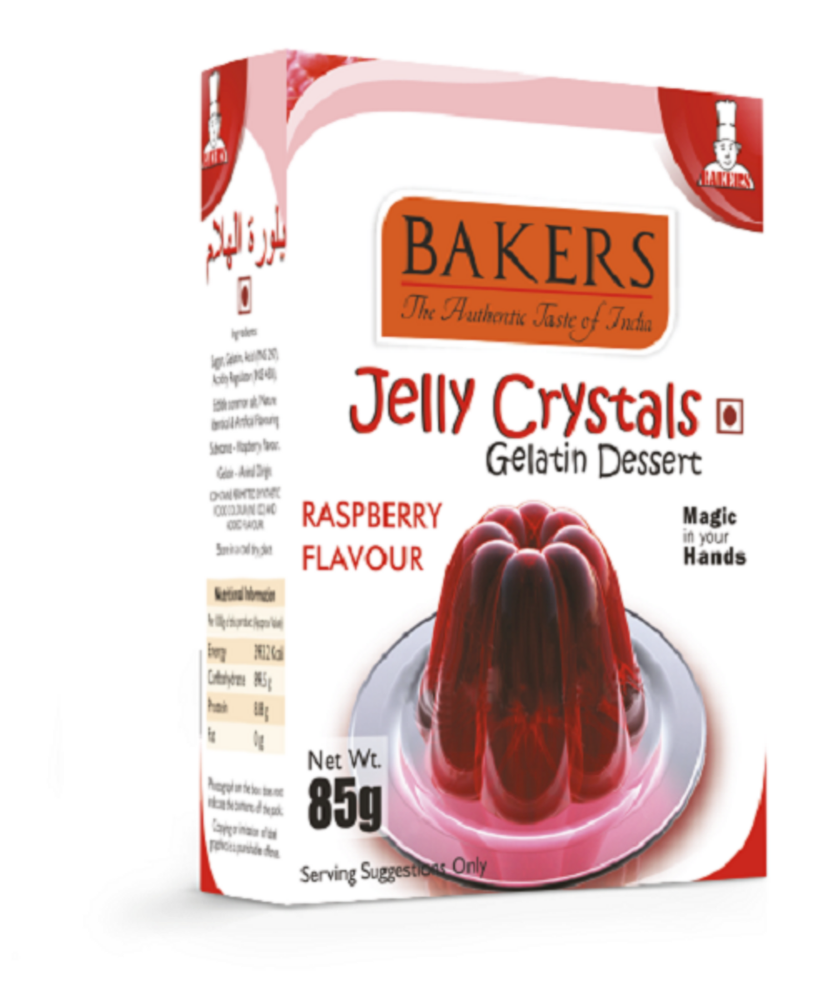 BAKERS JELLY CRYSTALS - RASPBERRY, Packaging Type: Packet, Packaging Size: 85 G