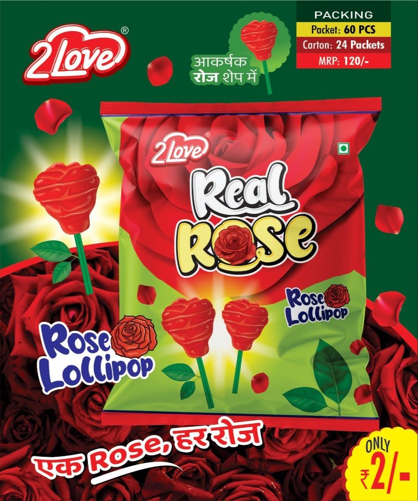 Red Real rose lollipop, Packet, Packaging Type: pouch