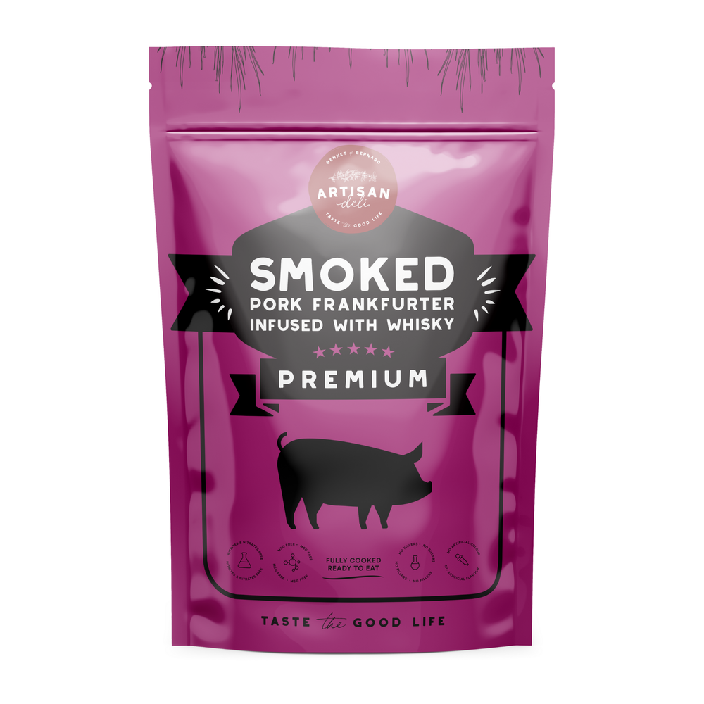 Artisan Deli Smoked Pork Whisky Infused Frankfurters 200 Gms