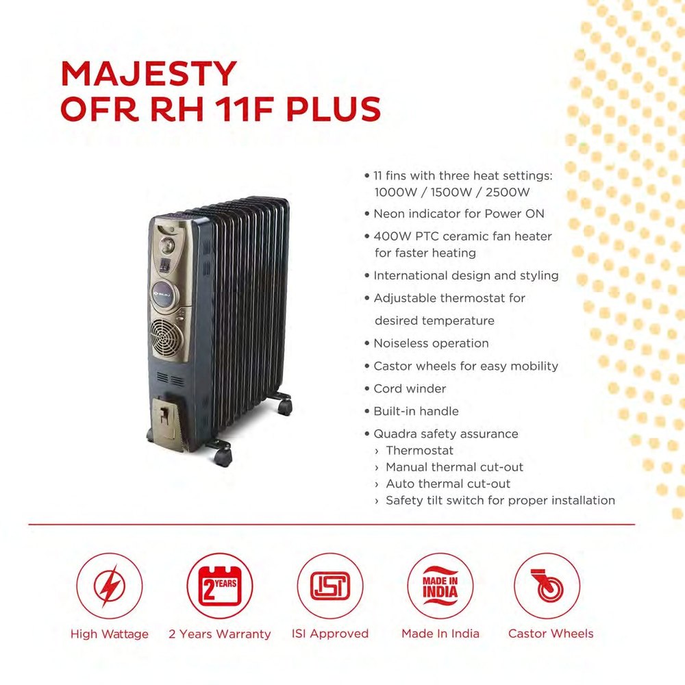 2500W Stainless Steel BAJAJ MAJESTY OFR RH 11F PLUS HEATER