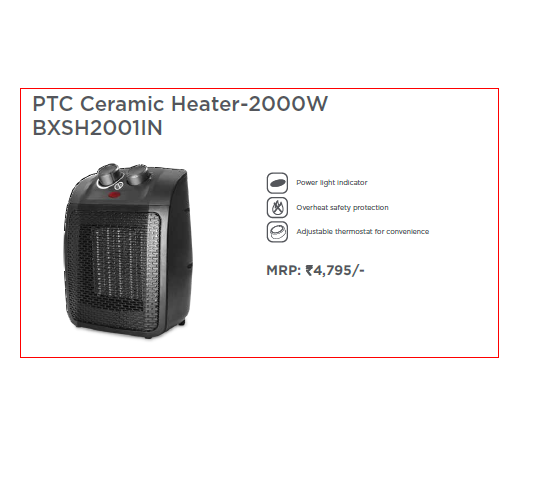 Room Heater PTC Ceramic Heater-2000W BXSH2001IN BLACK+DECKER, 220 - 240 Volts