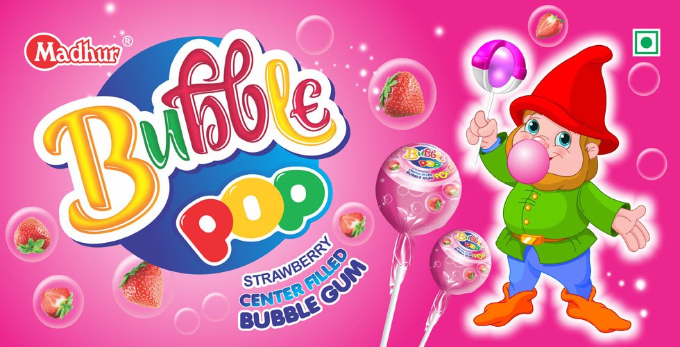 Madhur Round Bubble Pop - Strawberry (Center Filled), Packaging Type: Packet