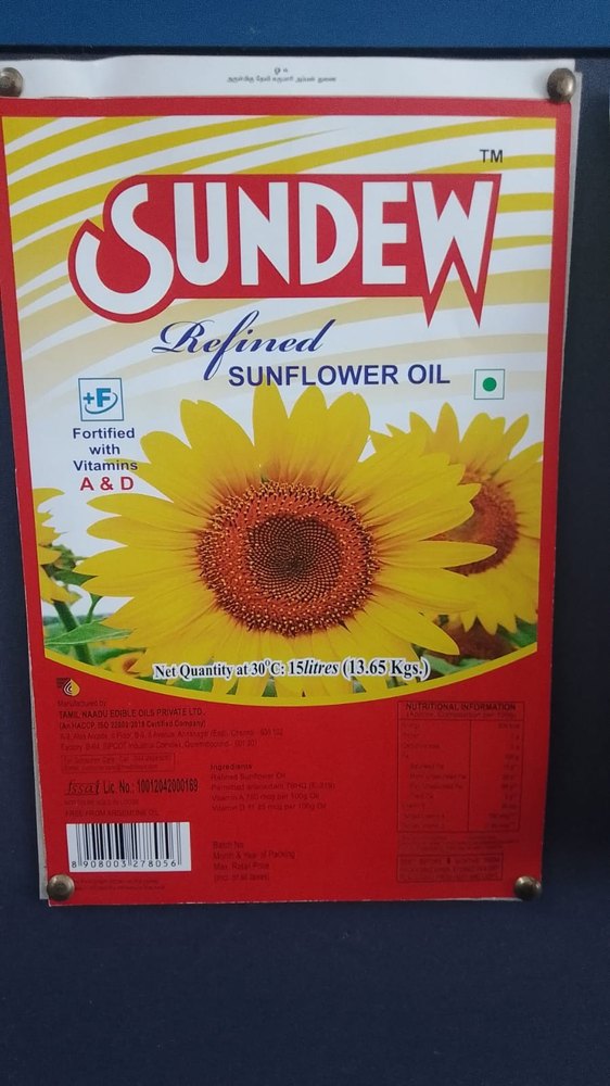 Poly Unsaturated Vitamin A Sundew sunflower oil 1litr, Packaging Size: 1 litre